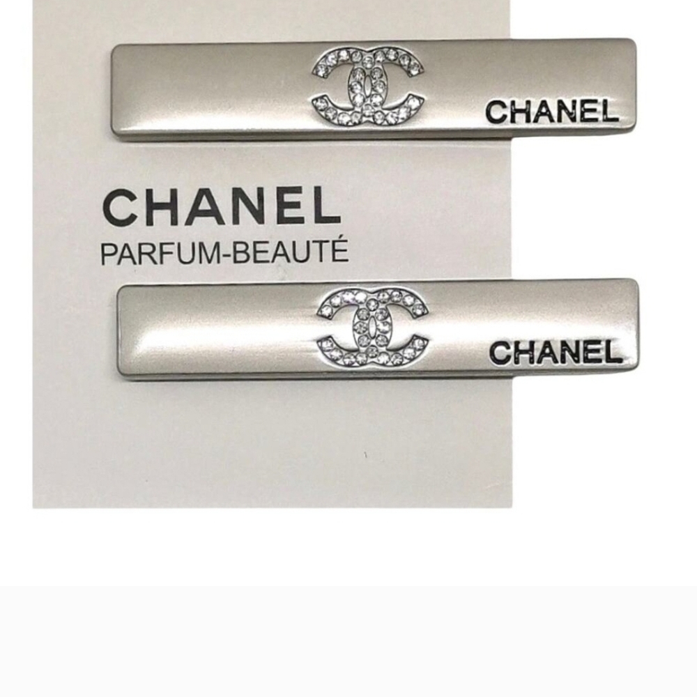 CHANEL Silver Logo Hair Barrettes